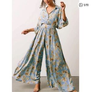 Baltic Born Escondido Floral Wide Leg Jumpsuit Blue Floral